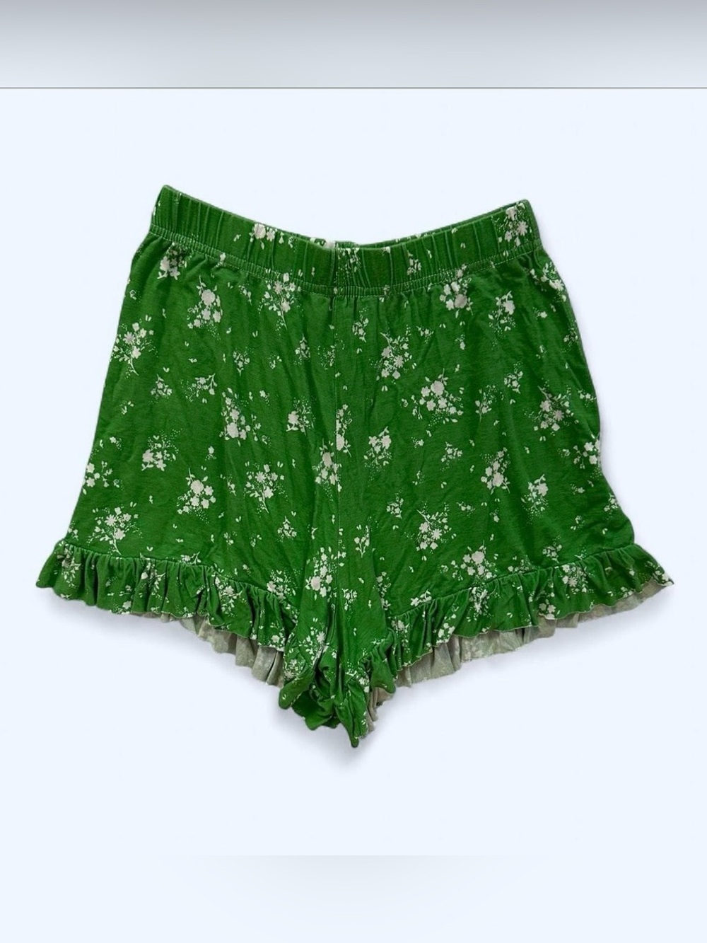 Boohoo Ditsy Floral High Waisted Ruffle Hem Flippy Shorts Green White Size 6